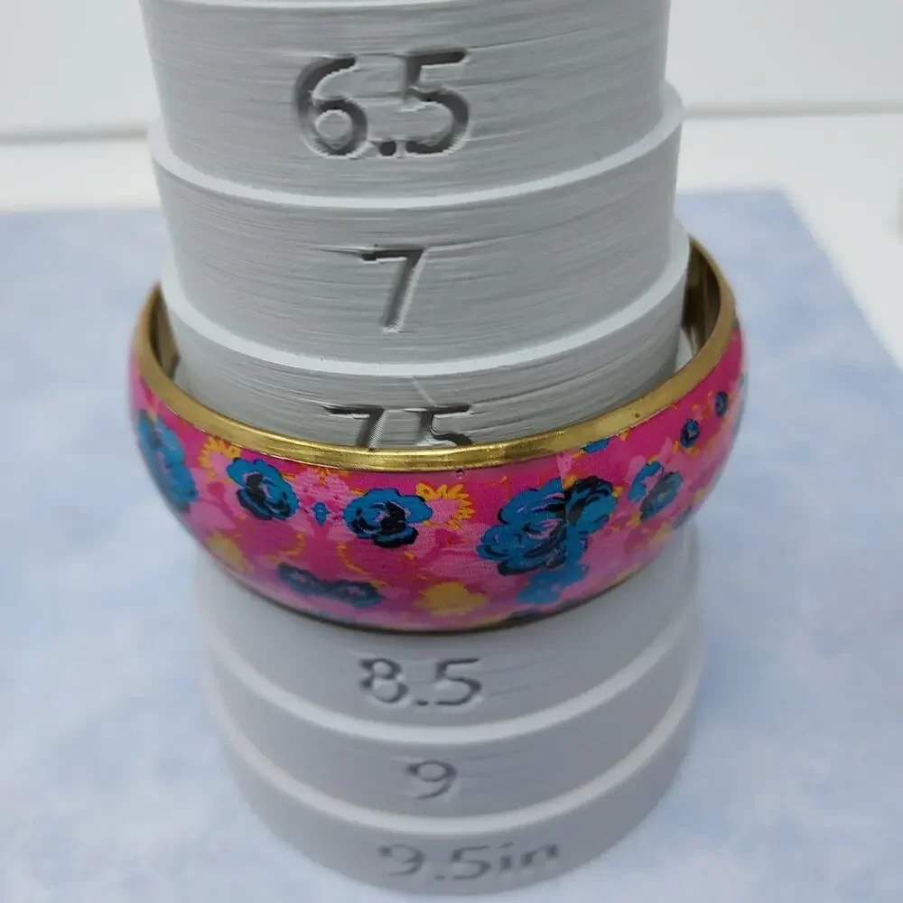 Hot Pink Enamel Bangle Bracelets Set of 2 Stripe and Floral 8